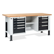 MASTERBR2002, Banco da lavoro con 1 armadio a cassetti con 4 cassetti, 1 armadio con 5 cassetti e 2 semipiani