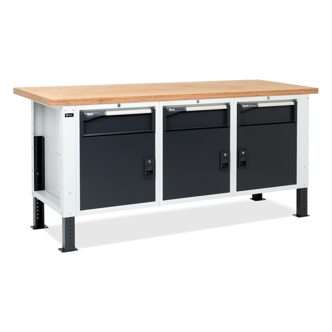 MASTERBR2004, Banco da lavoro con con 3 armadi con 1 cassetto e porta