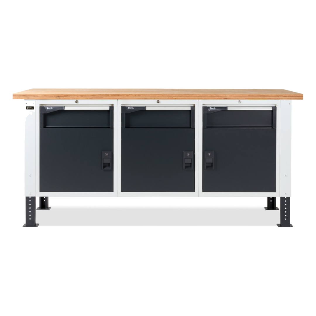 MASTERBR2004, Banco da lavoro con con 3 armadi con 1 cassetto e porta