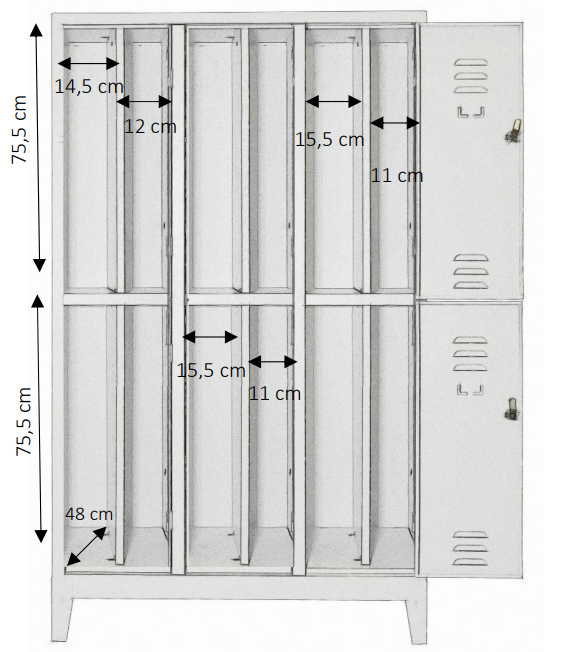 Armadio multiplo a 6 posti con tramezza