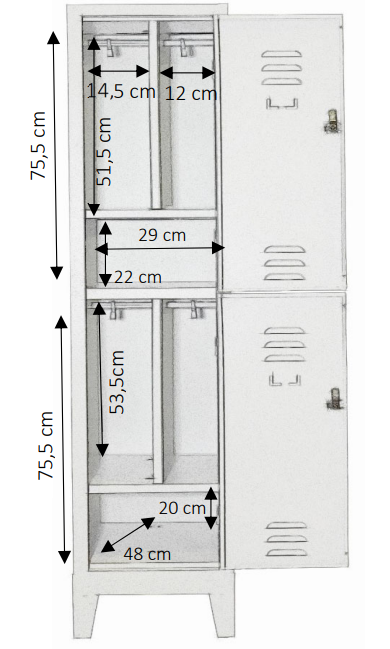 2-seater multiple wardrobe with partition and shoe rack 