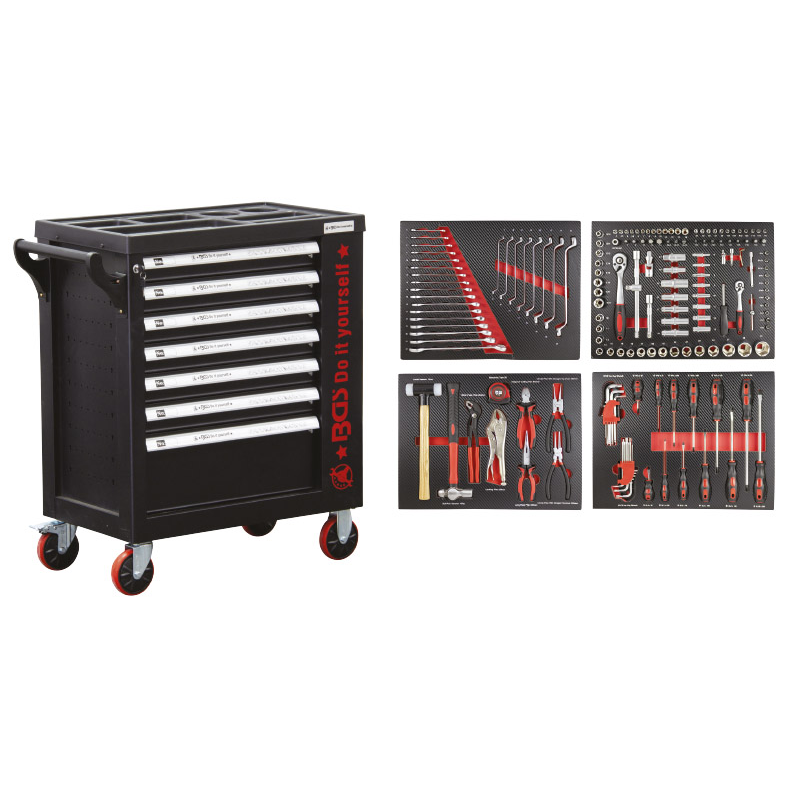 Carrello portautensili a 7 cassetti con armadietto laterale - 172 utensili