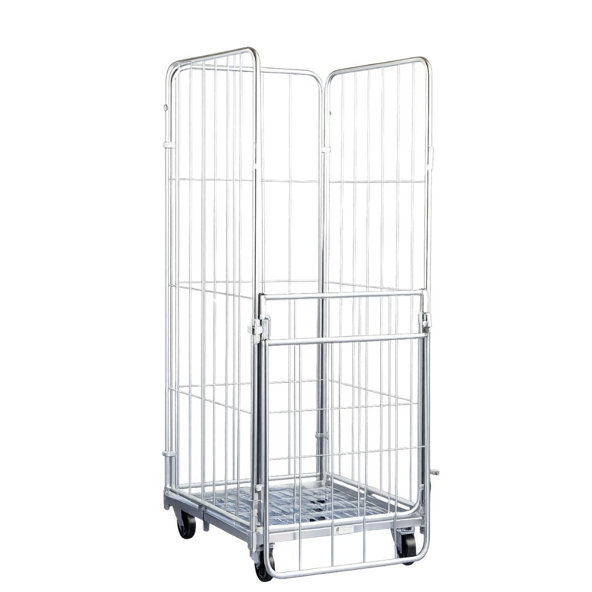 Roll container 4 sponde con anta ribaltabile, robusto e versatile. Ideale per supermercati, logistica e magazzino. Portata 500 kg.