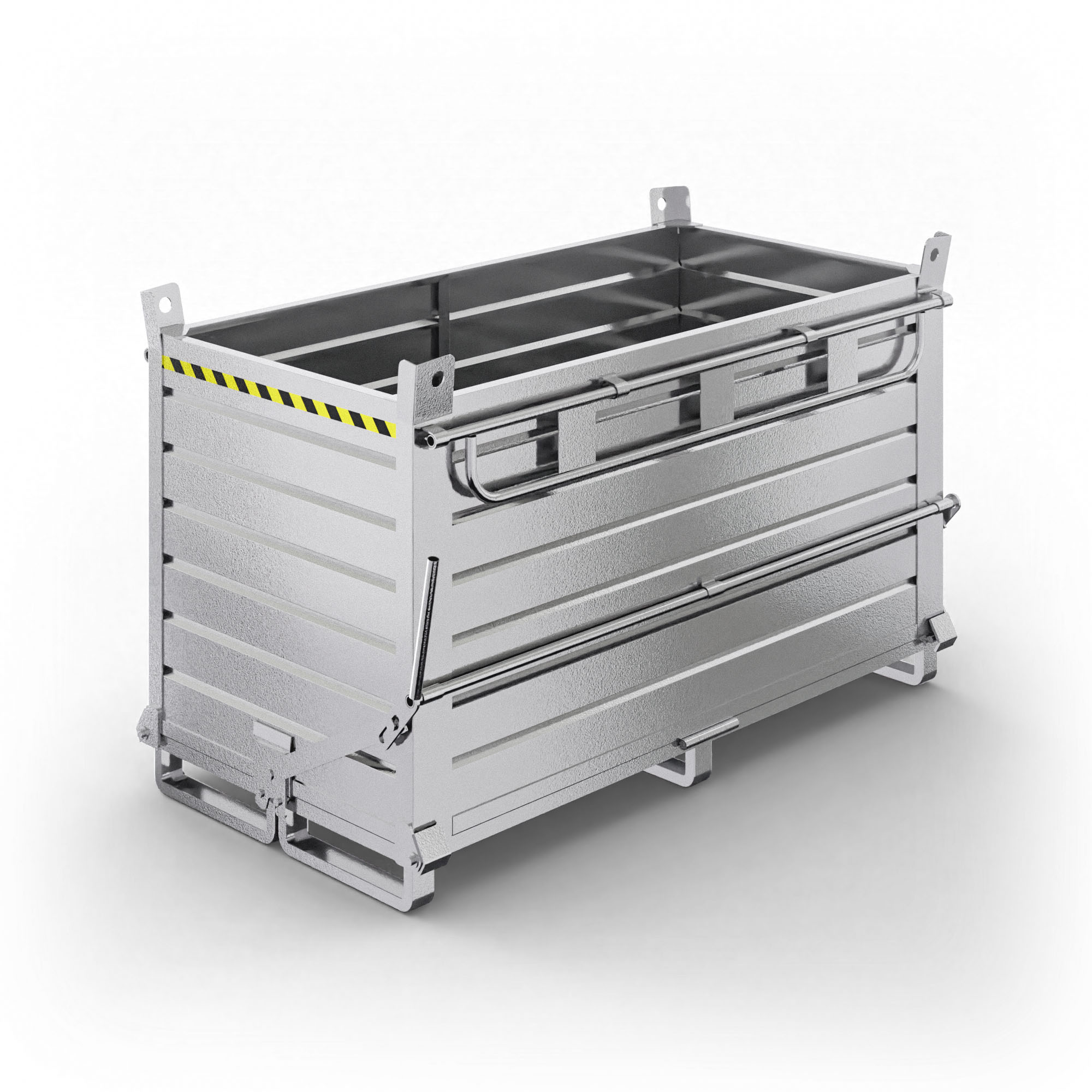 Contenitore in lamiera a fondello doppio apribile, capacità 2000 Lt