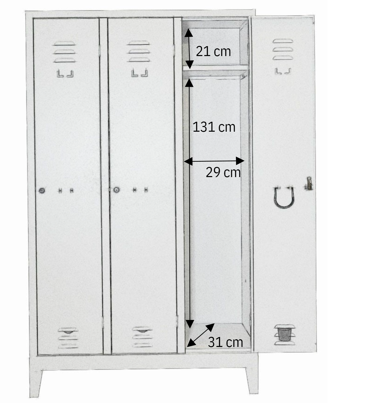 Armadio spogliatoio 3 posti in acciaio - profondità 33 cm - misure interne