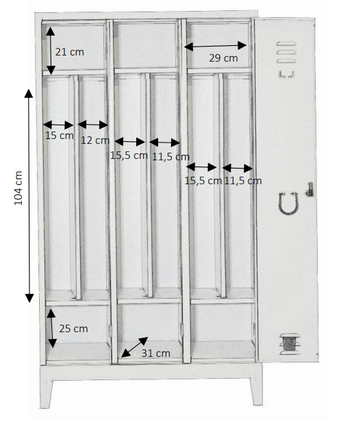 3-seater dirty-clean changing room closet - depth 33 cm