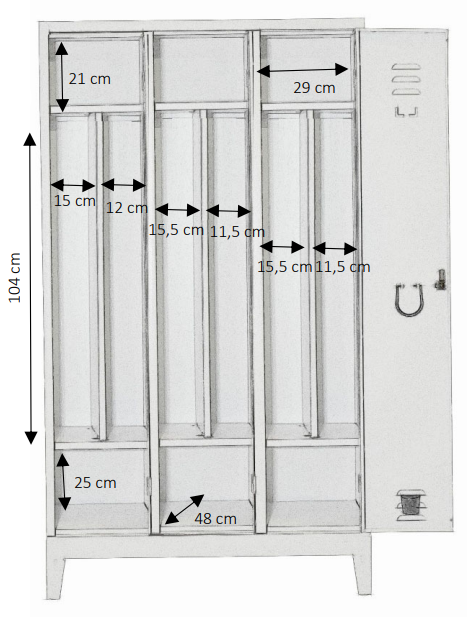 3-seater dirty-clean changing room closet - depth 50 cm