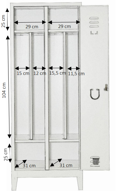 2-seater dirty-clean changing room closet - depth 33-38 cm 