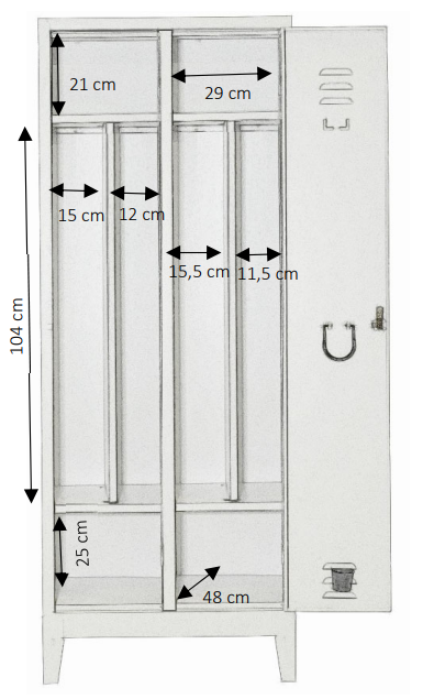 2-seater dirty-clean changing room closet - depth 50 cm 