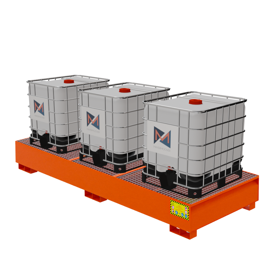 Metal collection tray for 3 x 1000 LT IBC tanks - RAL 2004