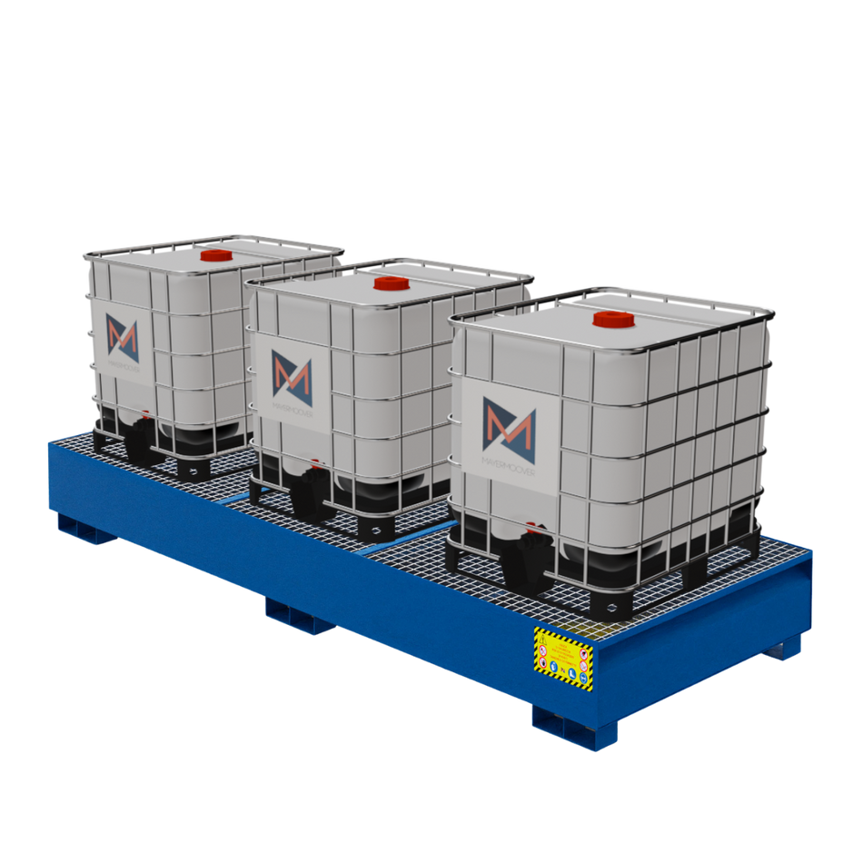 Metal collection tray for 3 x 1000 LT IBC tanks - RAL 5010