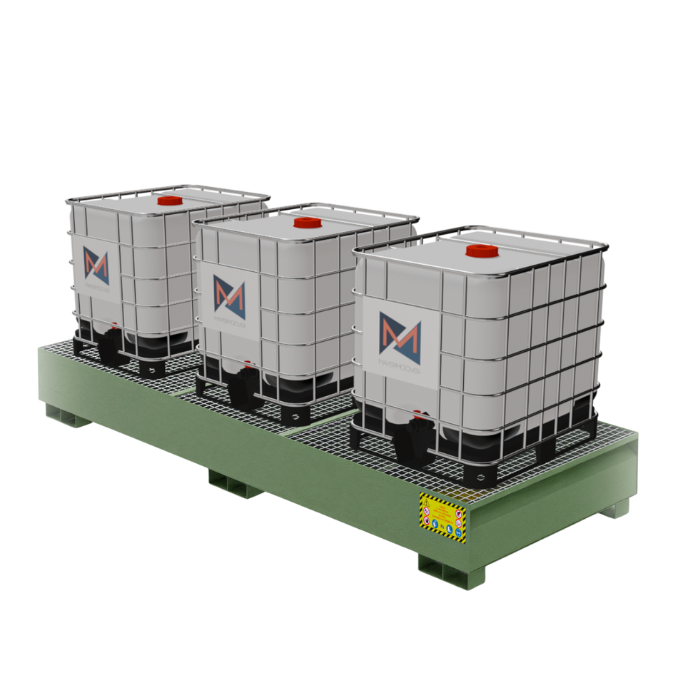 Metal collection tray for 3 x 1000 LT IBC tanks - RAL 6011