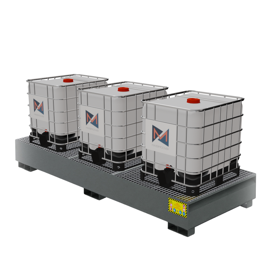 Metal collection tray for 3 x 1000 LT IBC tanks - RAL 7010