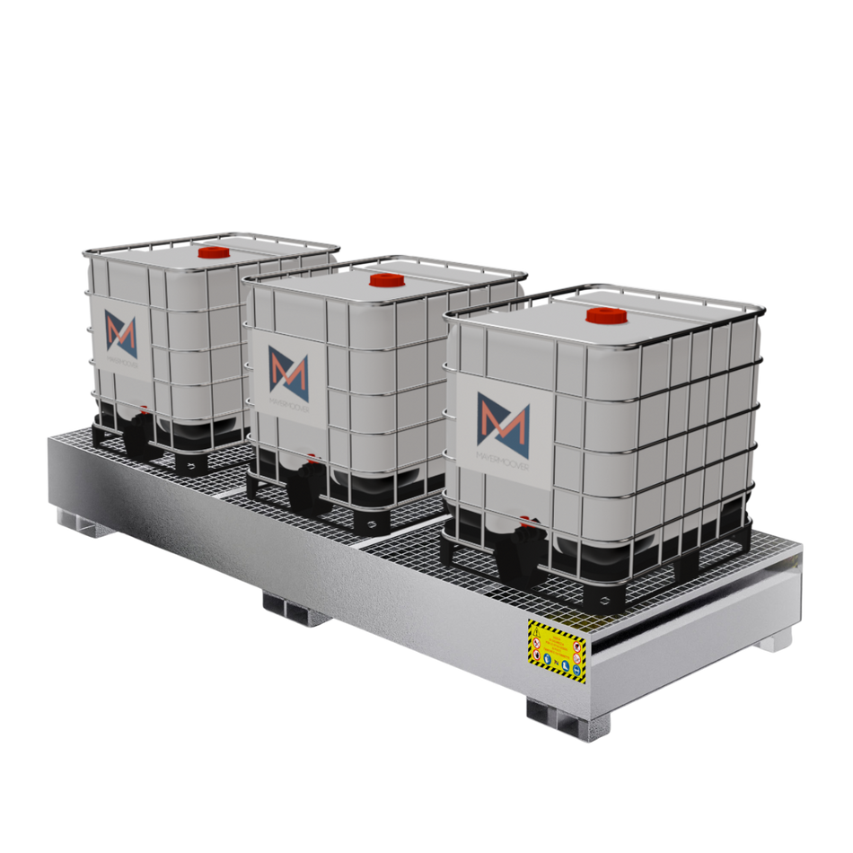 Metal collection tray for 3 x 1000 LT IBC tanks - Galvanized