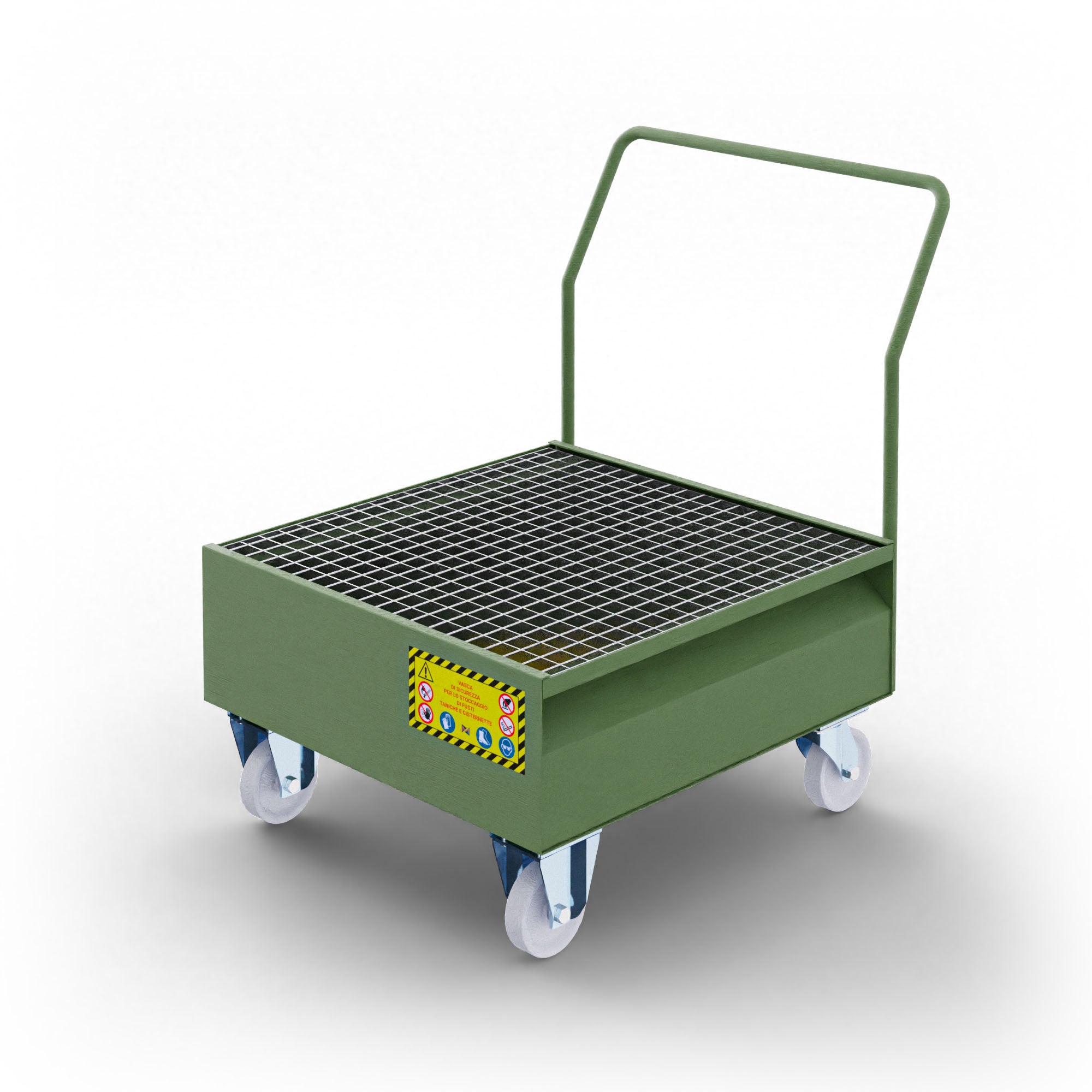 Carrello con vasca di raccolta in metallo per 1 fusto