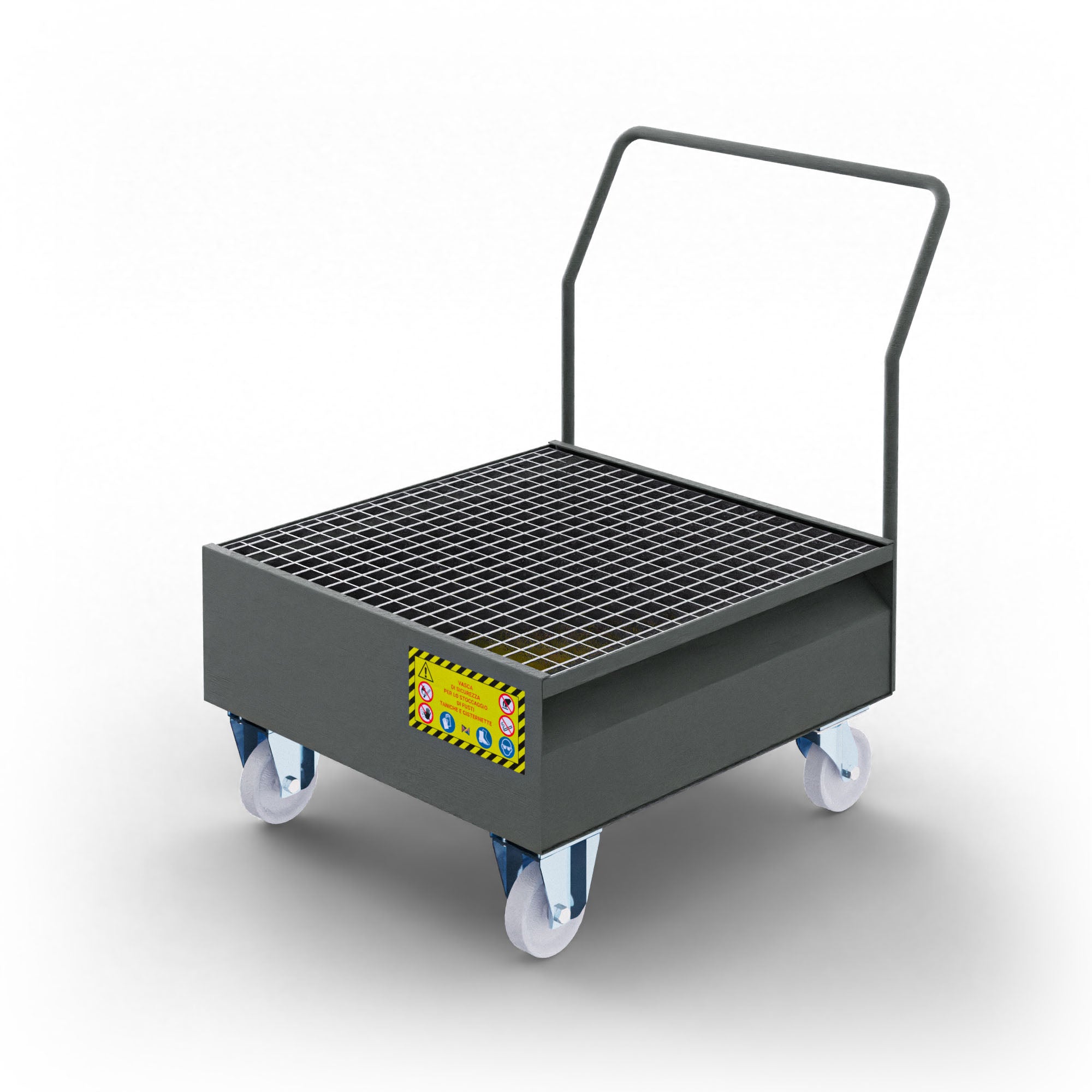 Carrello con vasca di raccolta in metallo per 1 fusto