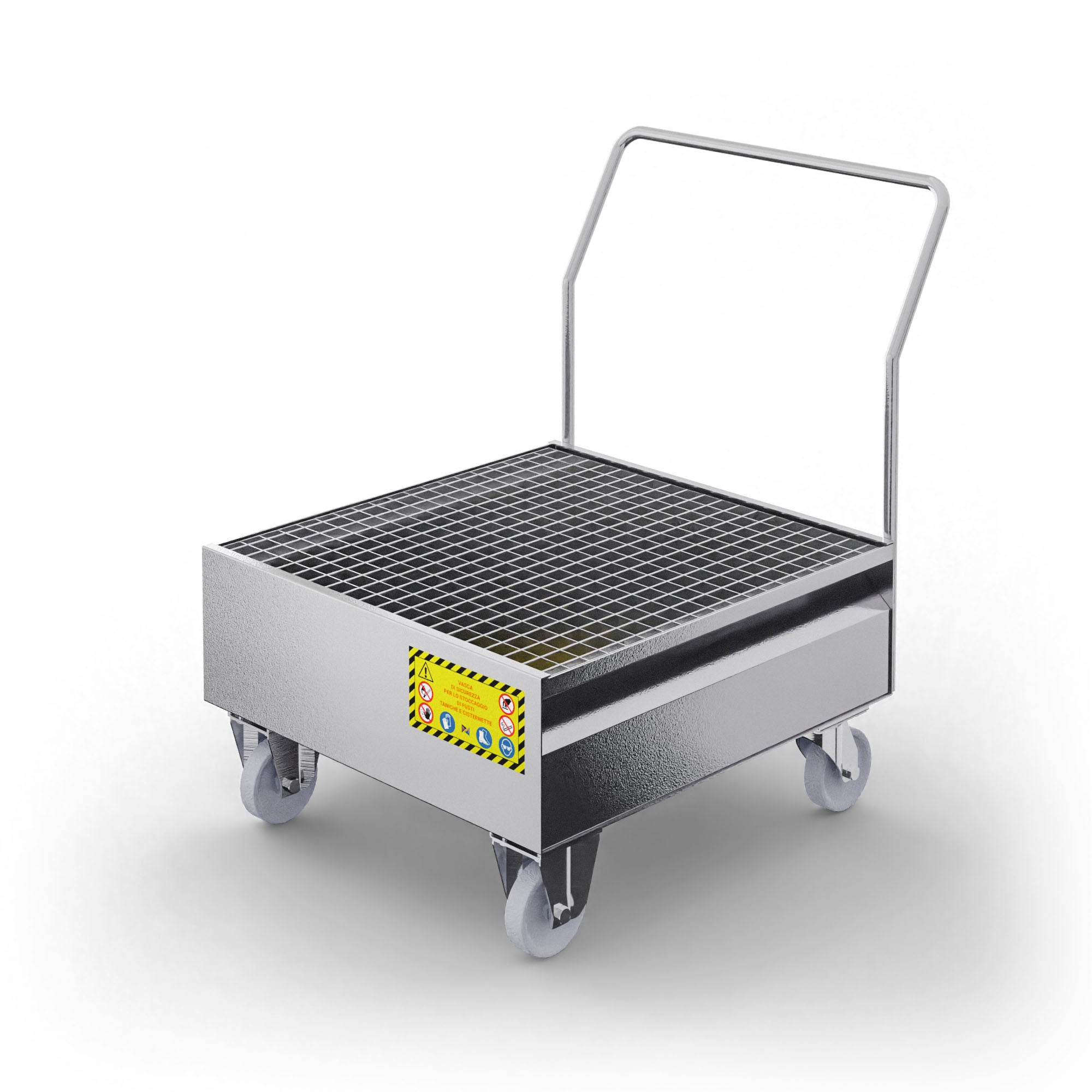 Carrello con vasca di raccolta in metallo per 1 fusto