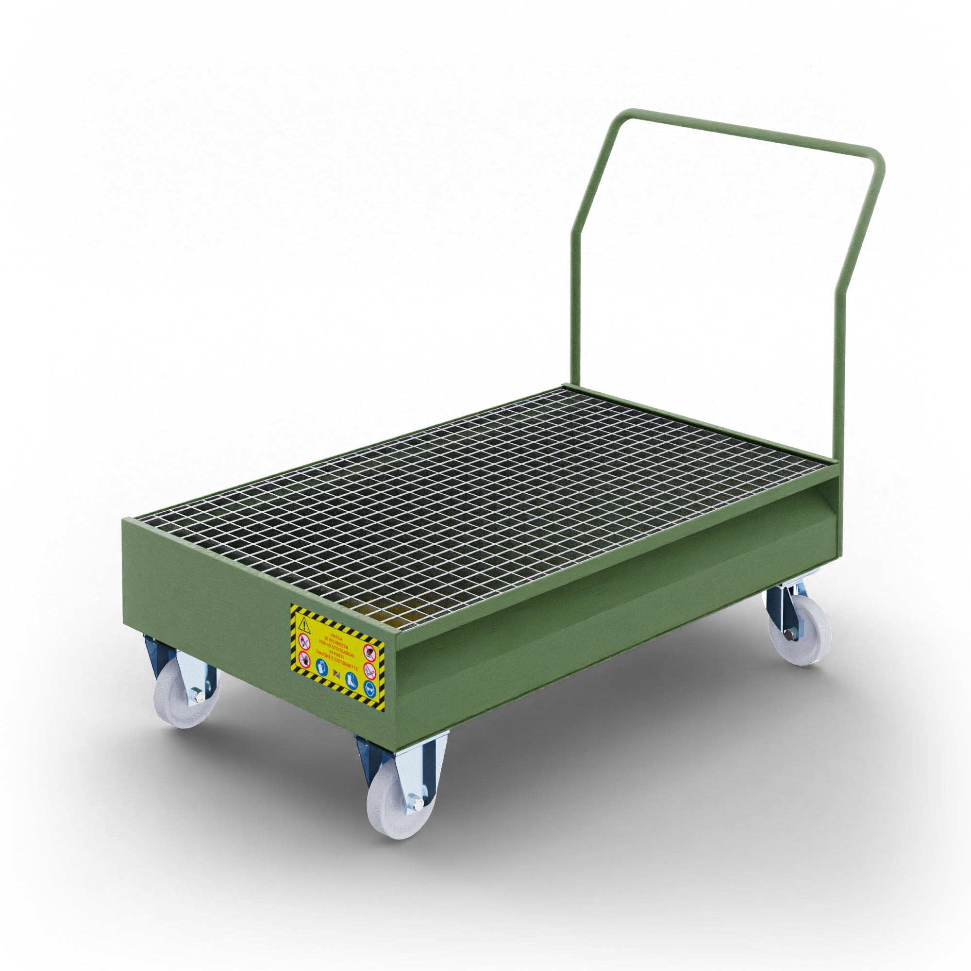 Carrello con vasca di raccolta in metallo per 2 fusto