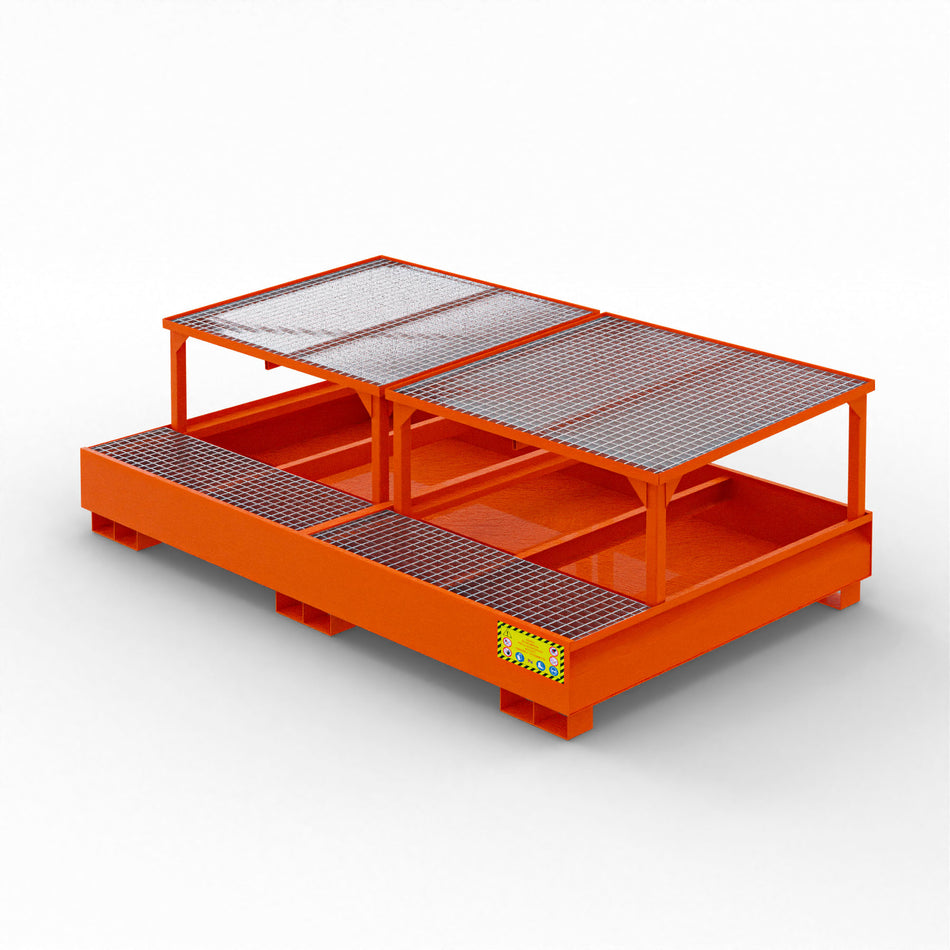 Geneigter Sammeltank aus Metall für 2 1000-Liter-IBC-Tanks 