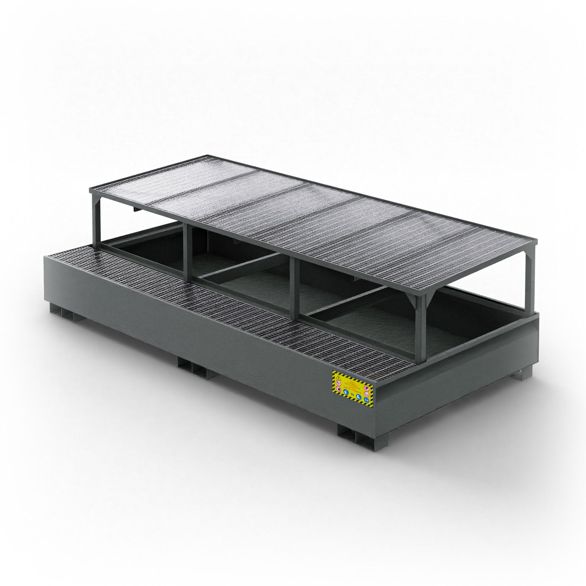 Vasca inclinata di raccolta in metallo per 3 cisternette da 1000 LT IBC