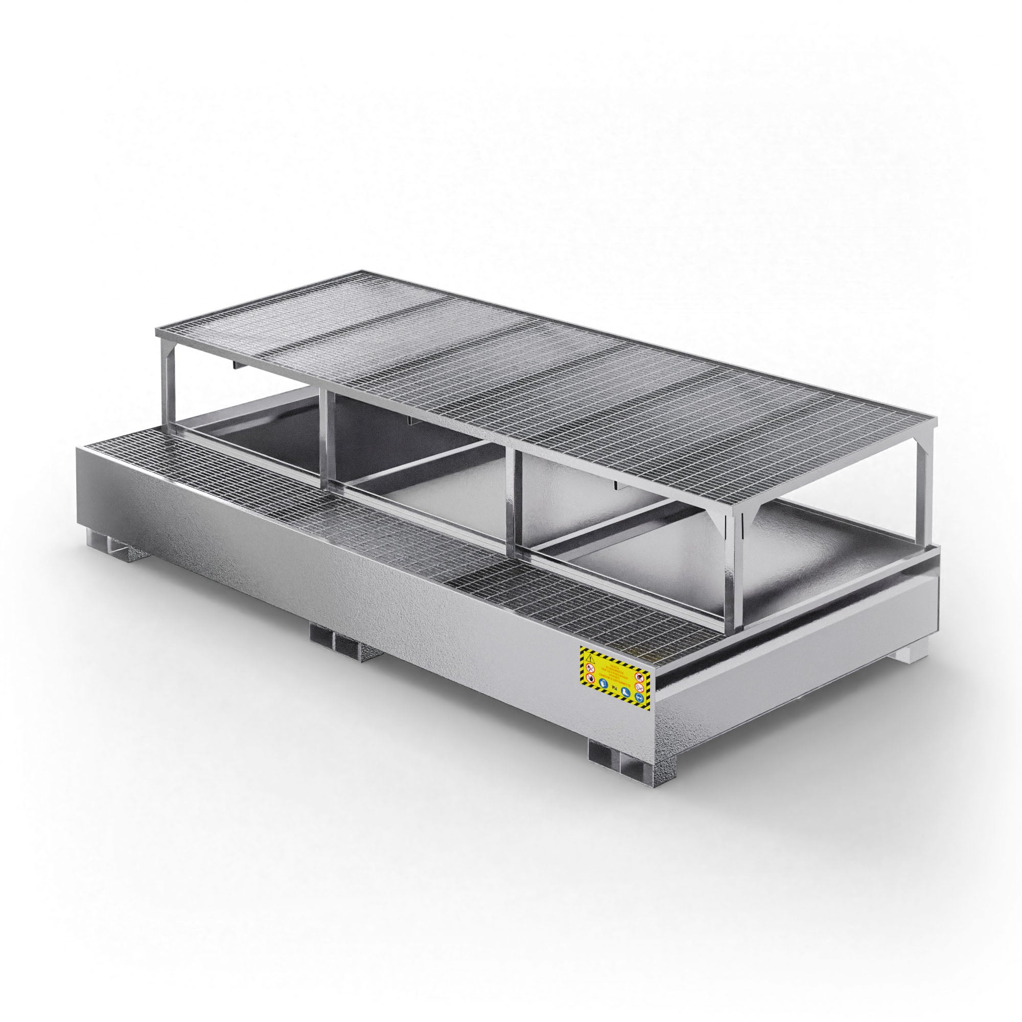 Vasca inclinata di raccolta in metallo per 3 cisternette da 1000 LT IBC