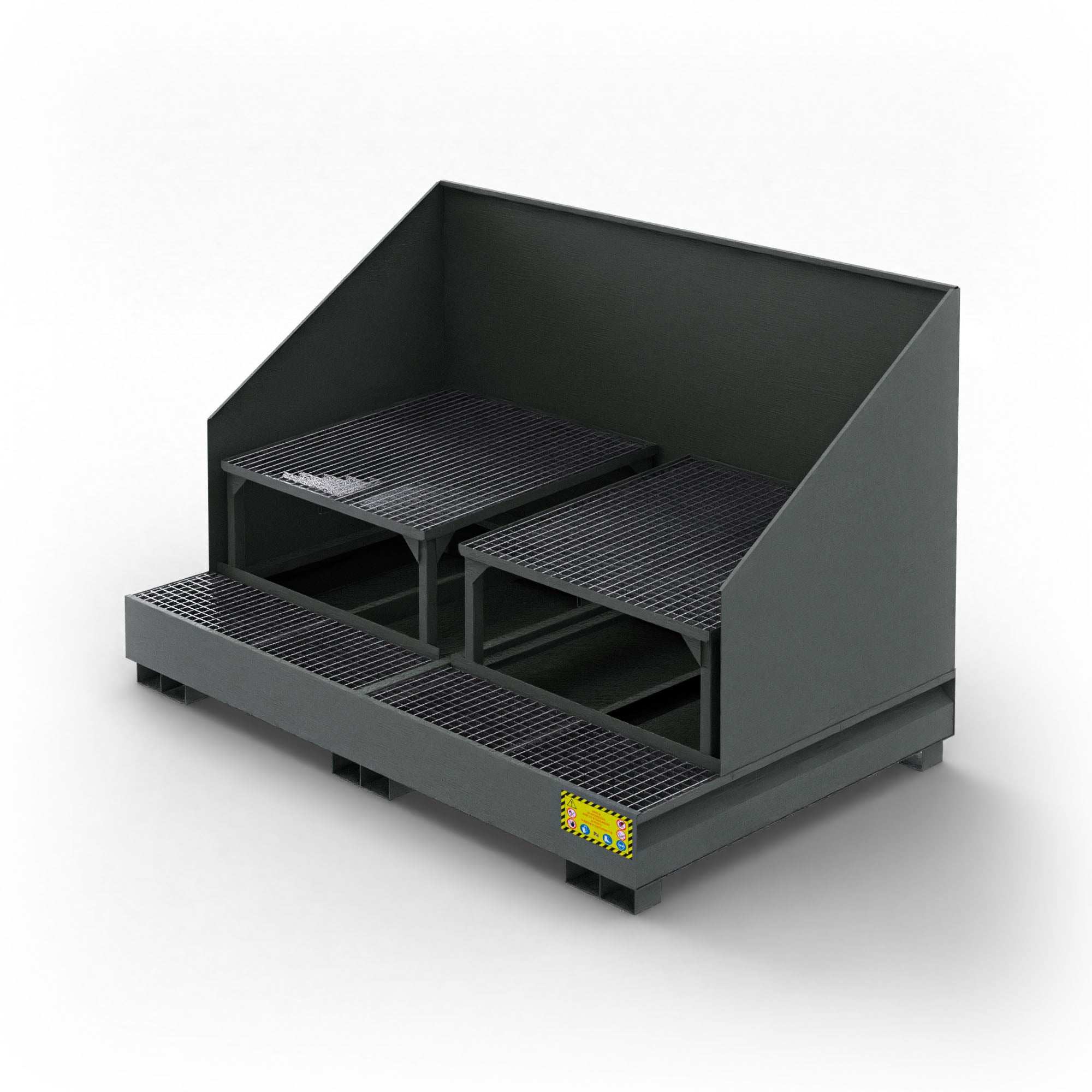 Vasca inclinata di raccolta in metallo con paraspruzzi per 2 cisternette da 1000 LT IBC