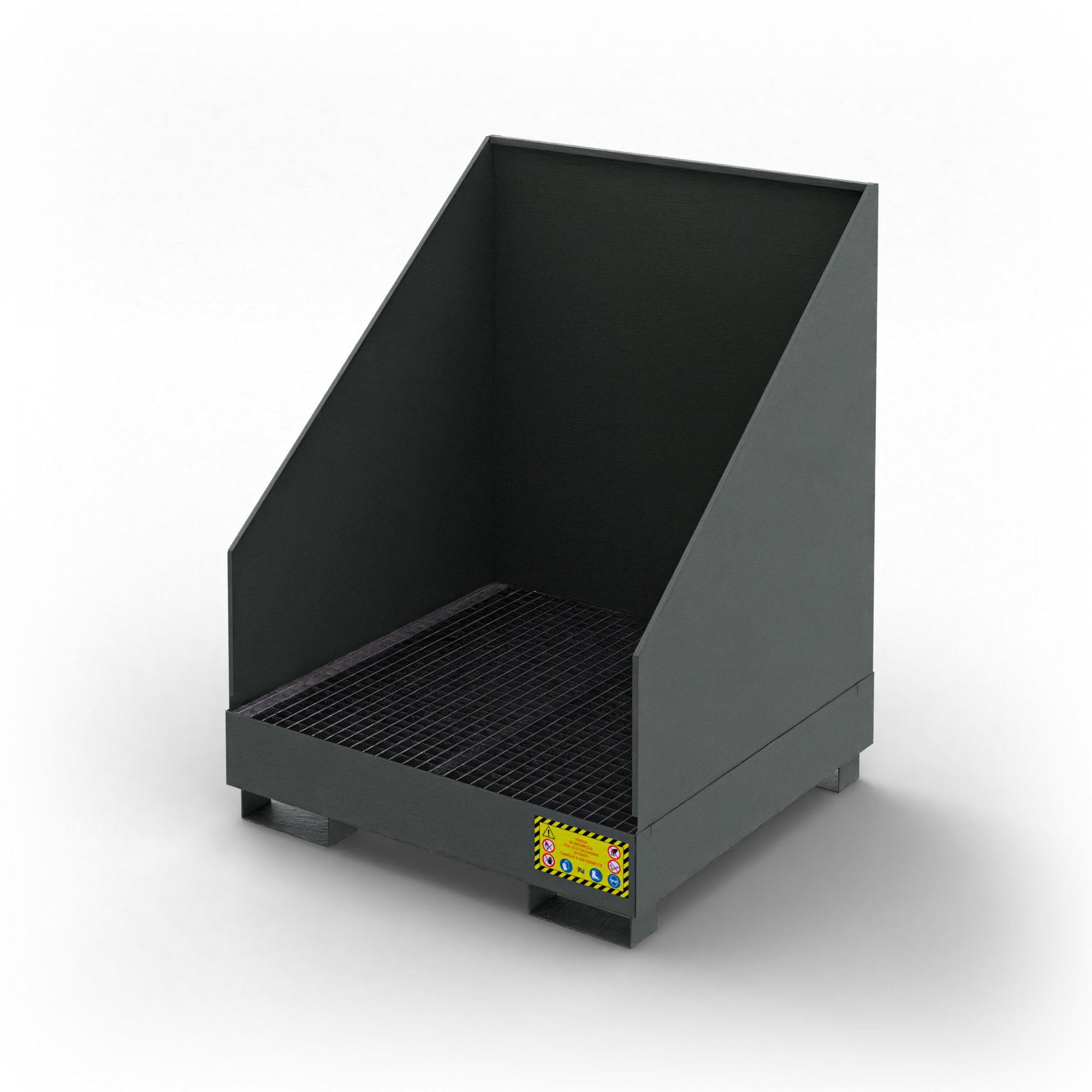 Vasca di raccolta con pareti paraspruzzi per 4 fusti da 200 LT