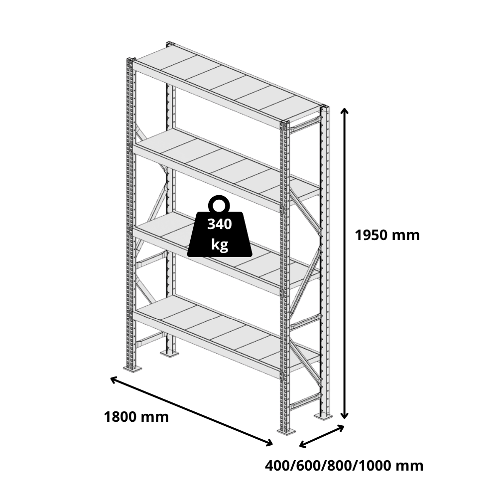 Fachbodenregal – B 1200 x H 1950 mm – 340 kg/Fachboden