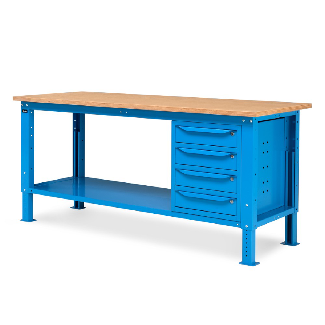 WORK20, Banco da lavoro con 1 armadio a cassetti con 4 cassetti