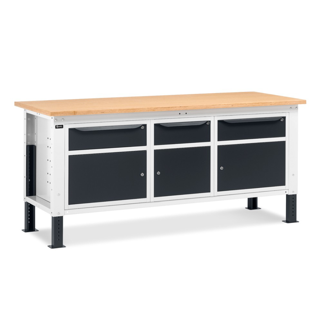 WORK20, Banco da lavoro con 3 armadi con 1 cassetto e porta