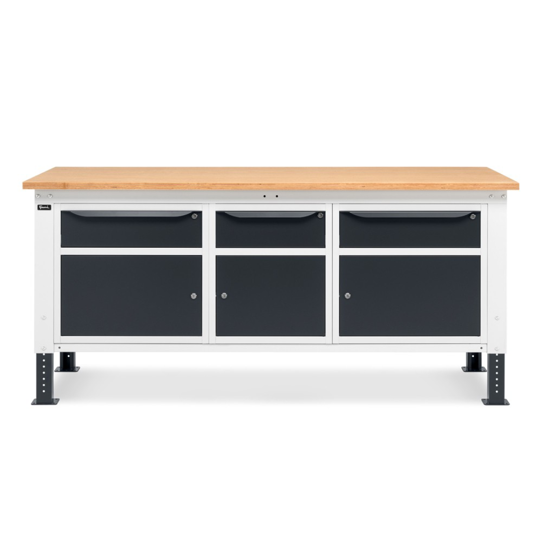 WORK20, Banco da lavoro con 3 armadi con 1 cassetto e porta