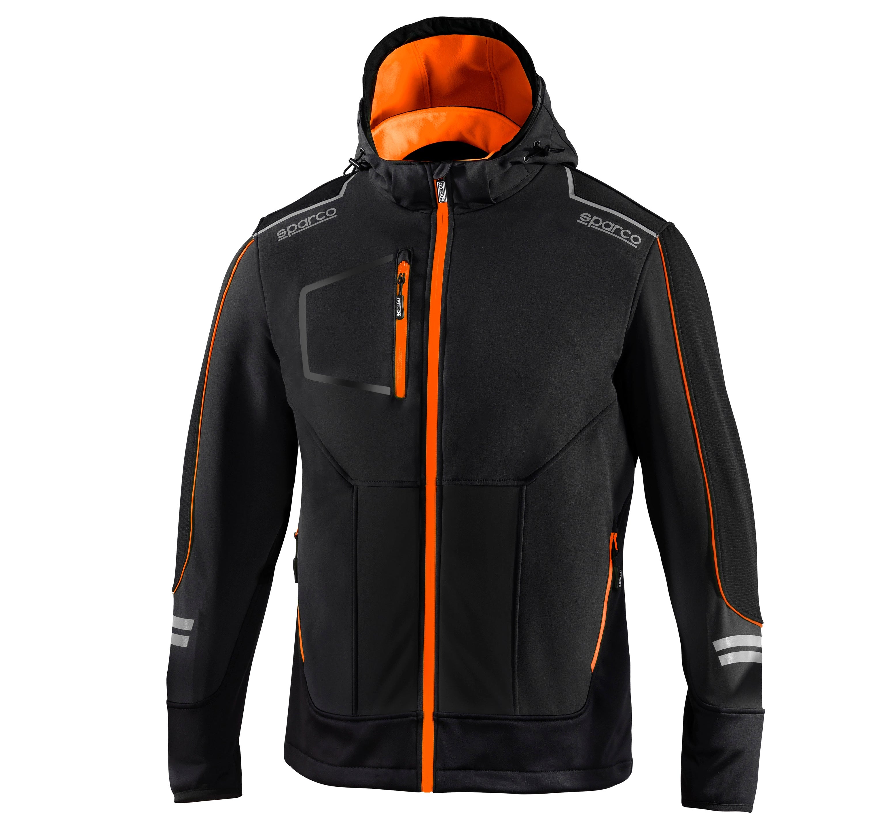 YORK nero/arancione - Giacca softshell da lavoro con cappuccio