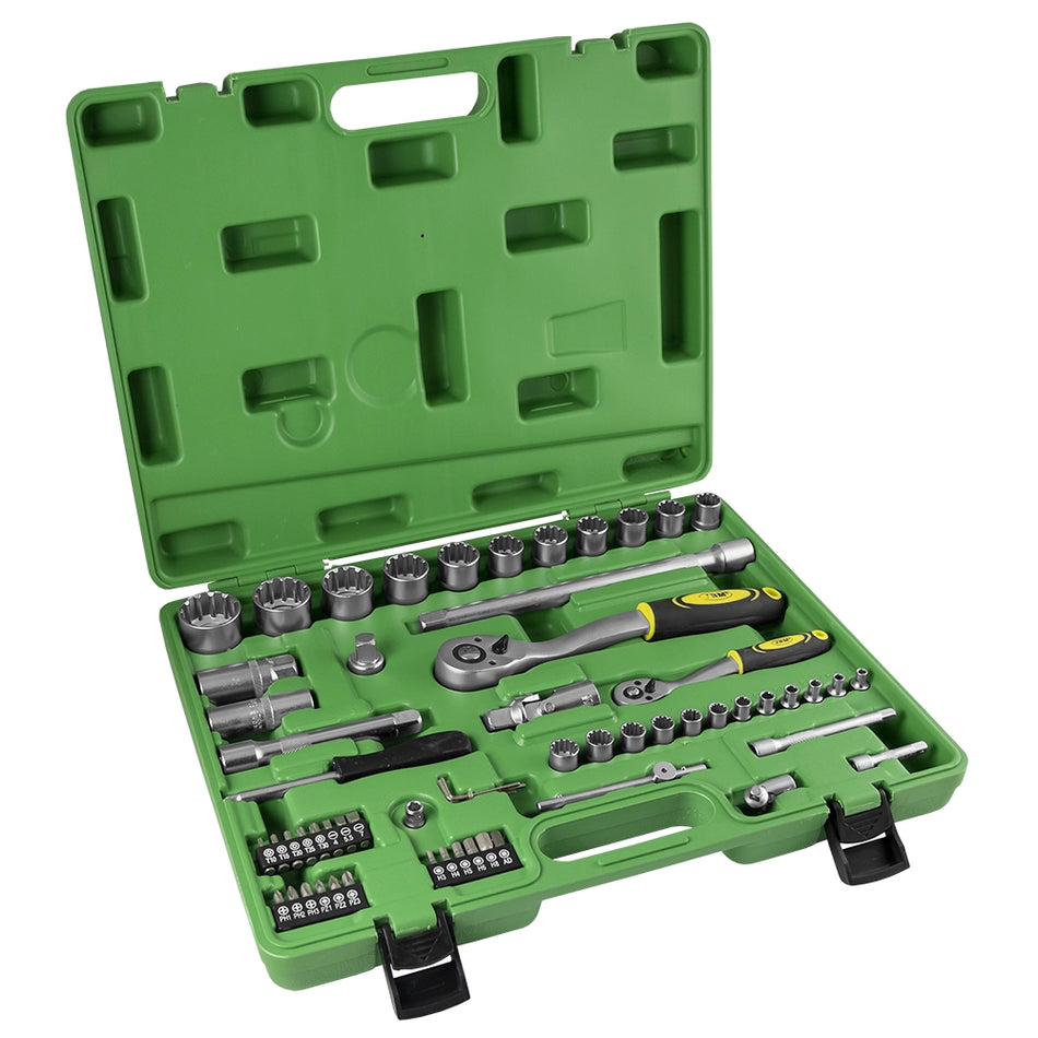 Tool case with 61 pieces of 1/4" and 1/2" spline sockets