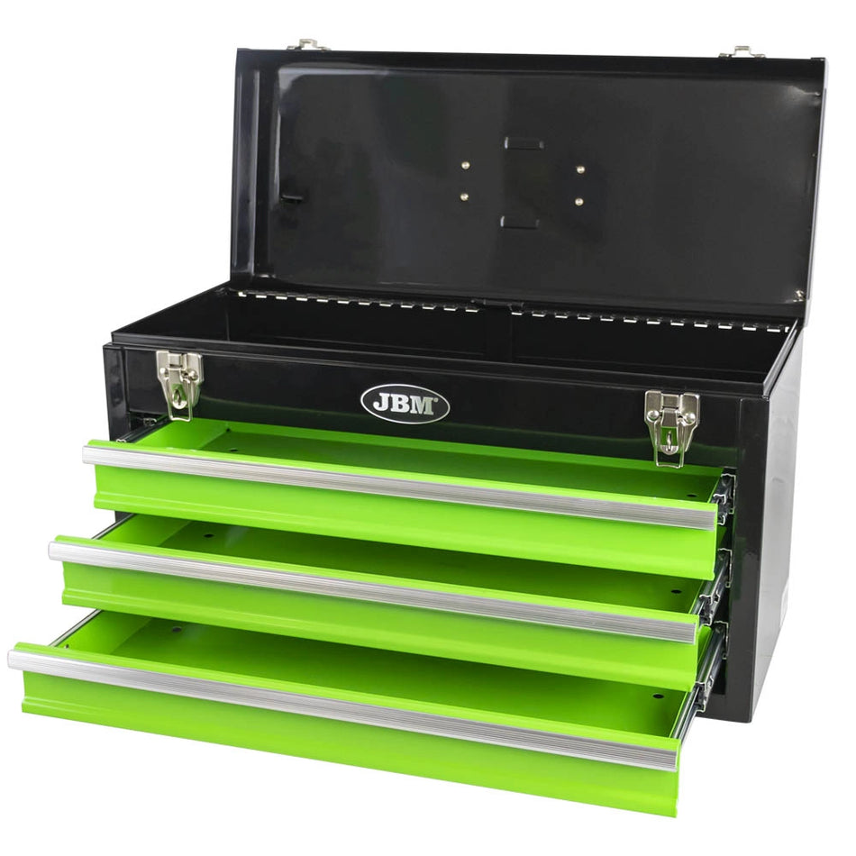 Toolbox with three front drawers + upper compartment