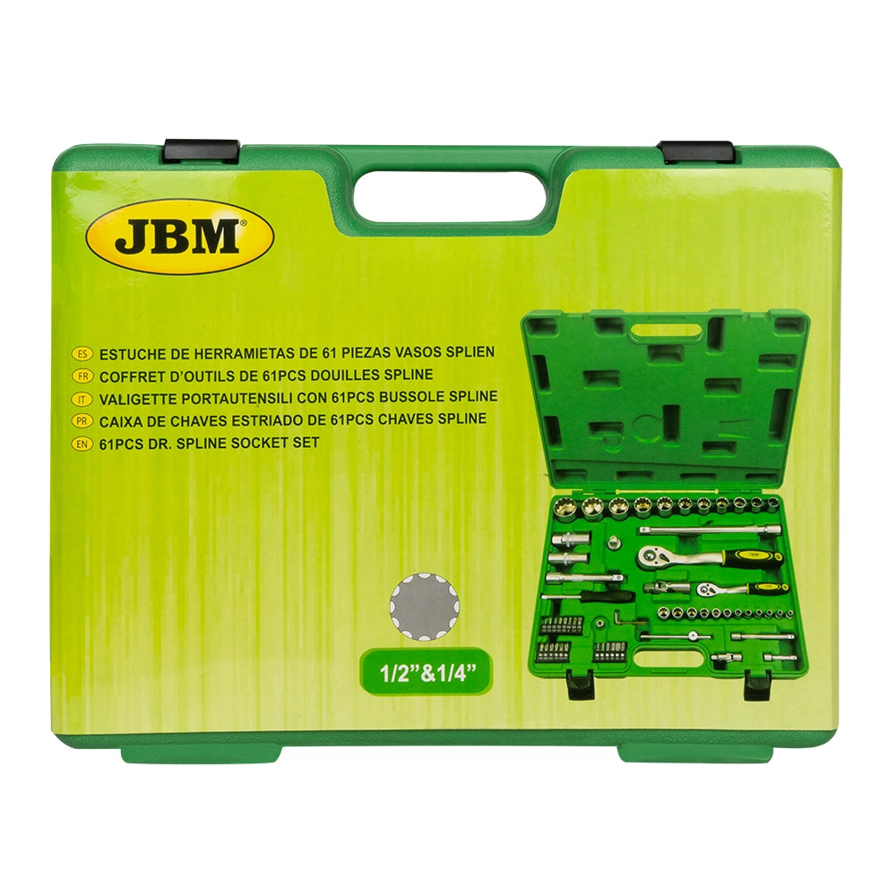 Valigetta portautensili con 61 pezzi bussole millerighe da 1/4” e 1/2”