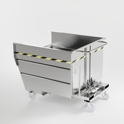 Tipping bucket with wheels, capacity 1350 lt, in stainless steel 