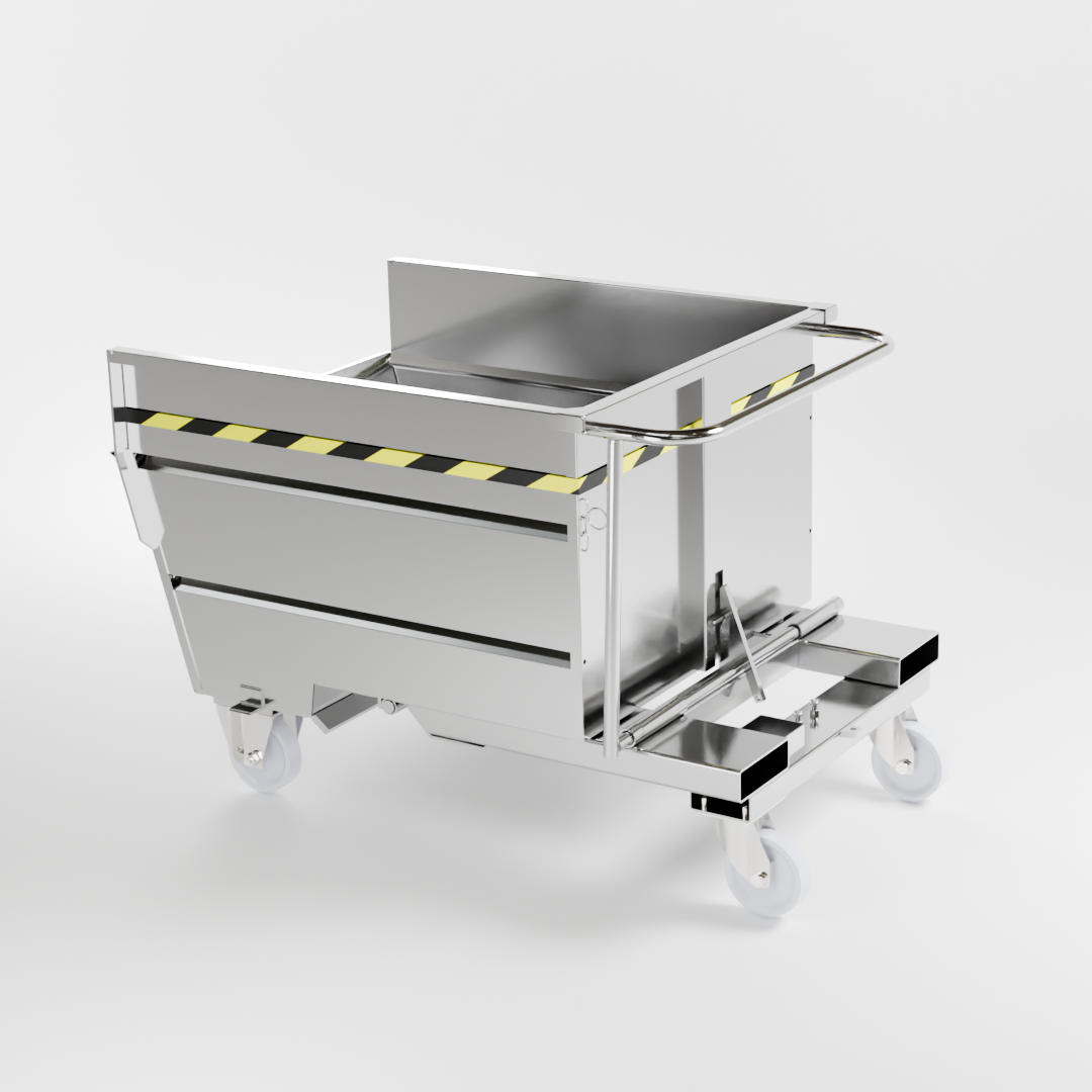 Benna ribaltabile con ruote con capacità 500 lt in acciaio inox
