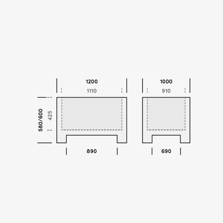 Contenitore Agribox 1092 F - Dim. 1200x1000x580 mm - disegno tecnico