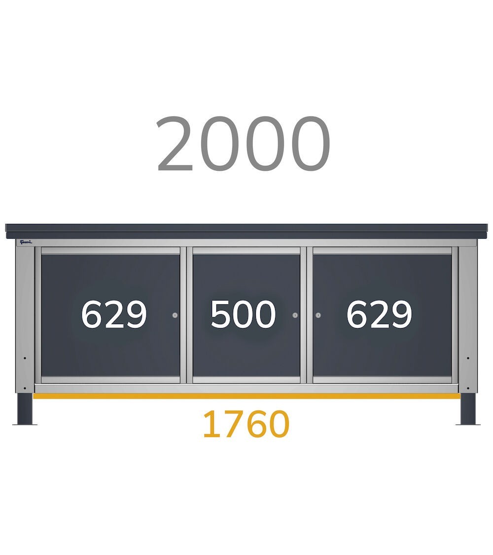 Cassettiera banco da lavoro, 3 cassetti, 50cm