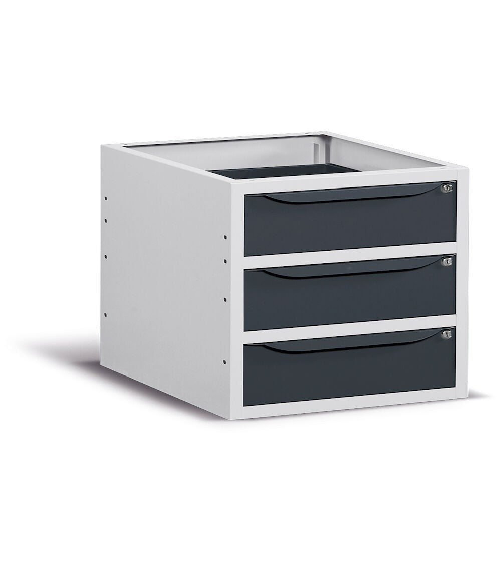 Cassettiera per banco da lavoro, 3 cassetti, 63 cm Grigio