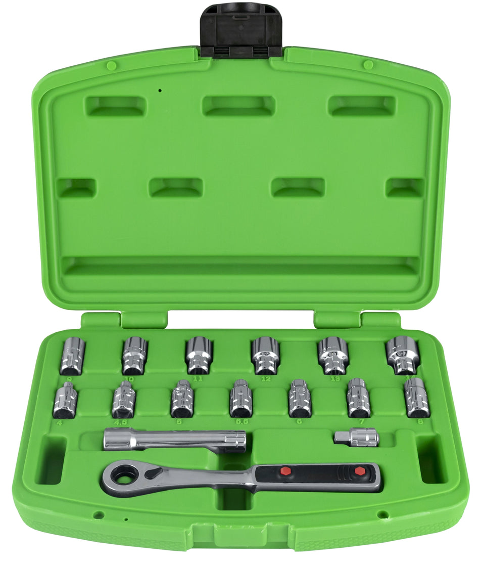 Case with 17 pieces with go-through sockets