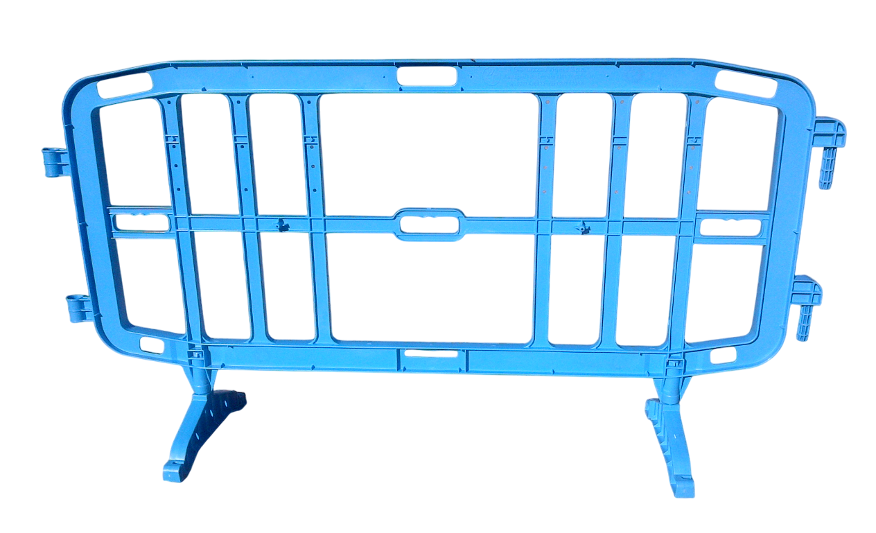 Barrière routière en plastique avec 2 pieds pivotants - bleue