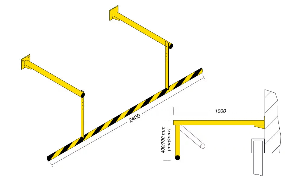 Limitatore di altezza basculante 2400 x 1000 x 400/700h mm