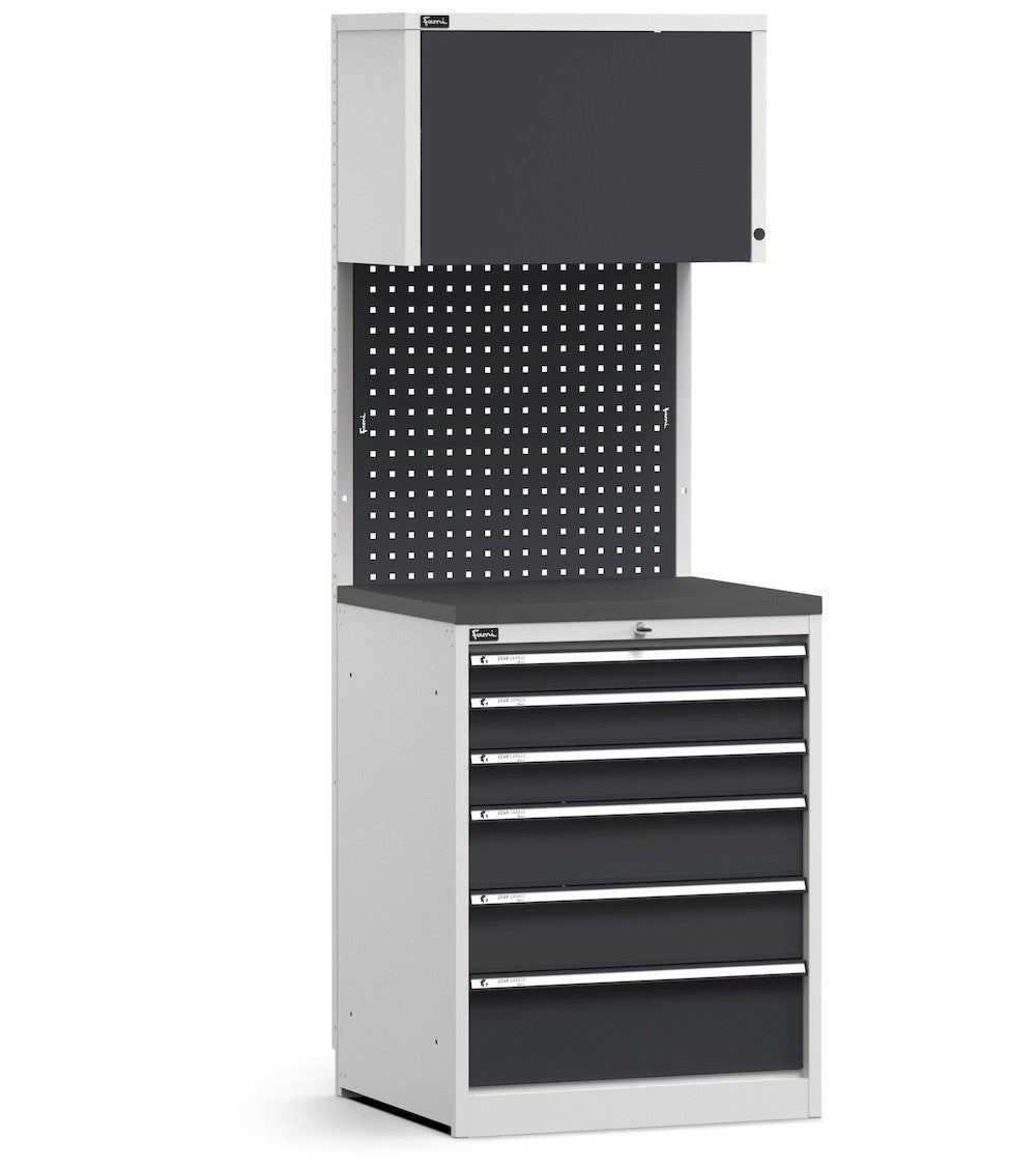 GARAGE0, Modulo Cassettiera Garage 714x2000mm 6 Cassetti Acciaio Grigio Chiaro/Antracite