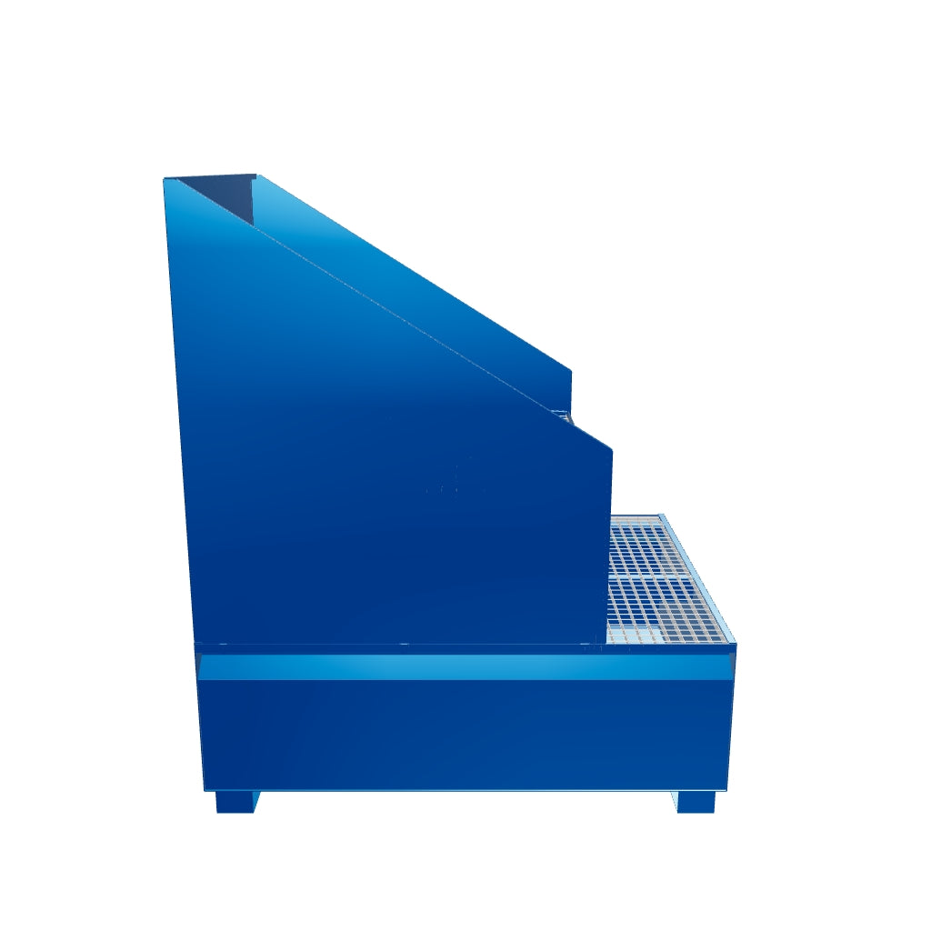 Vasca inclinata di raccolta in metallo con paraspruzzi per 1 cisternetta da 1000 LT IBC