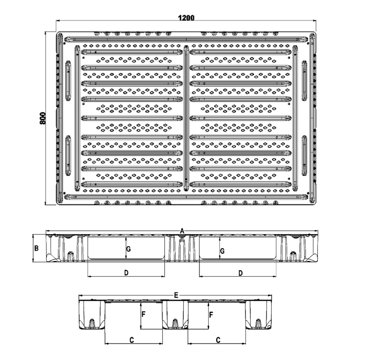 STAHLPALETTE BASIC 1200X800 mm - dynamische Tragfähigkeit 1500kg