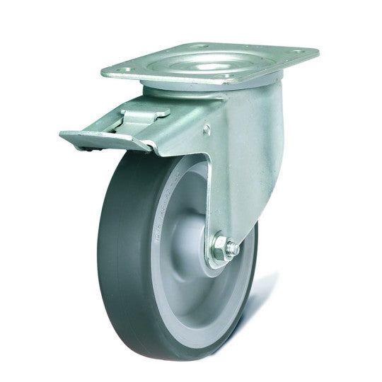 Non-marking rubber swivel caster with brake Ø 125 mm - ATHENA series