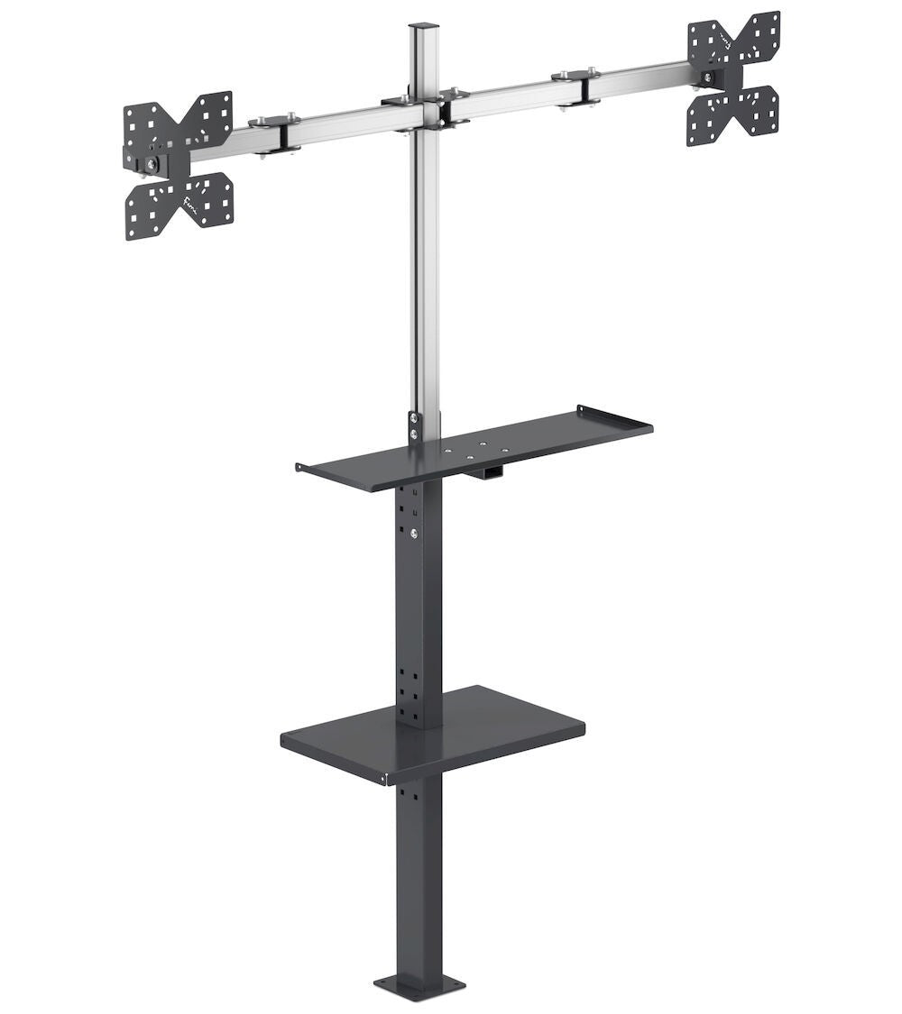 Vertikale Säule mit Tastaturhalterung, Doppelmonitorarm und Ablage für Gegenstände - Maße mm L=1474 T=378 H=1859