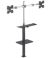 Montante verticale con porta tastiera braccio doppio monitor e mensola porta oggetti - dim. mm L=1474 P=378 A=1859