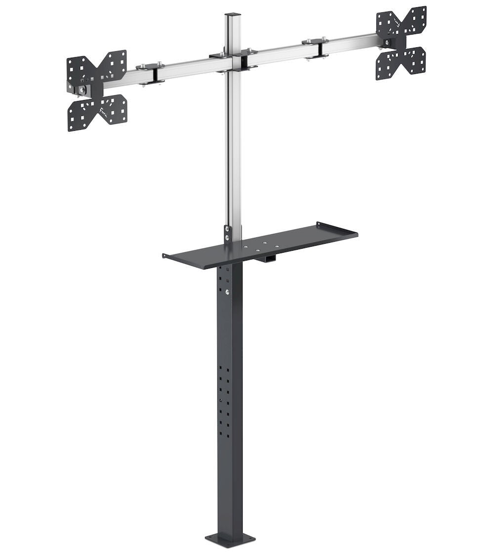 Vertikalständer mit Tastaturhalterung und Doppelmonitorarm - Maße mm L=1474 T=328 H=1859